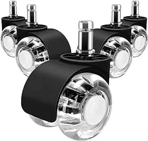 MEGREZ Universal Office Chair Caster Wheels Set of 5, Heavy Duty Office Furniture Casters for Hardwood Carpet, 2 Inch Quiet Rolling Chair Wheel Replacement, Crystal Wheel