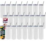 Draheri 24 Pack Sublimation Tumblers Bulk 20 oz Skinny Straight, Sublimation Blanks Double Wall Stainless Steel Skinny Tumbler with Lid