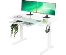 INNOVAR Glass Standing Desk with Drawers, 48×24 Inch Adjustable Stand 