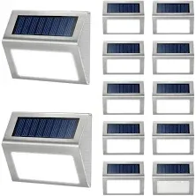 JSOT Outdoor Fence Lights,12 Pack Solar Powered Deck Lights Waterproof Stairs Light Stainless Steel Wall Step Walkway Patio Garden