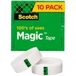 Scotch Magic Tape, Invisible, 10 Tape Rolls, 3/4 in x 1000 in, Repair Christmas Cards and Use as Holiday Gift Wrap Supplies for Christmas