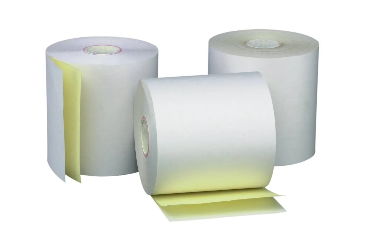 PM Company Perfection Two Ply Carbonless Rolls, 3 x 95 Feet, White/Canary, 50 Rolls per Carton (07901)