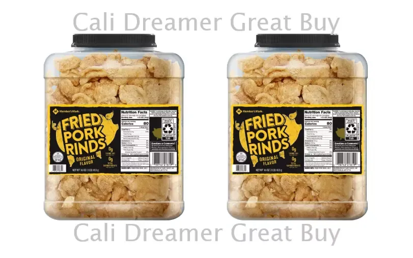 2 Packs Member&#039;s Mark Original Fried Pork Rinds 16 oz. Tub Crunchy Snacks Chips