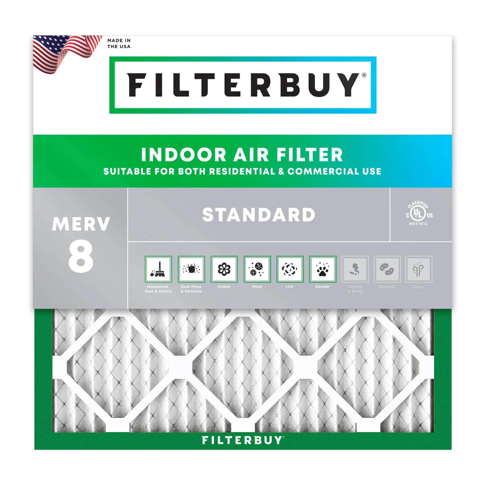 Filterbuy 12x12x1 Air Filter MERV 8 Dust Defense (1-Pack), Pleated HVAC AC Furnace Air Filters Replacement (Actual Size: 11.75 x 11.75 x 0.75 inches)