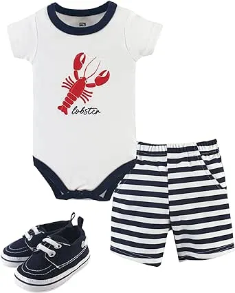 Hudson Baby Cotton Bodysuit, Shorts and Shoe Set Lobster / 3-6 Months