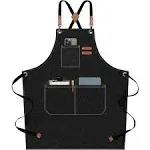 Chef Apron for Men Women, Canvas Cross Back Aprons for Cooking with Black 2