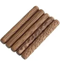 OwnMy Set of 5 Clay Modeling Pattern Rollers Kit, Fish Leaves Cobblestone Ripple Wood Grain Pattern 4.7 in Clay Rolling Pin Textured Hand Roller Woode