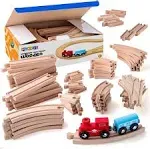  Play22USA Wooden Train Tracks-52 pcs set Plus 2 Bonus Toy Trains