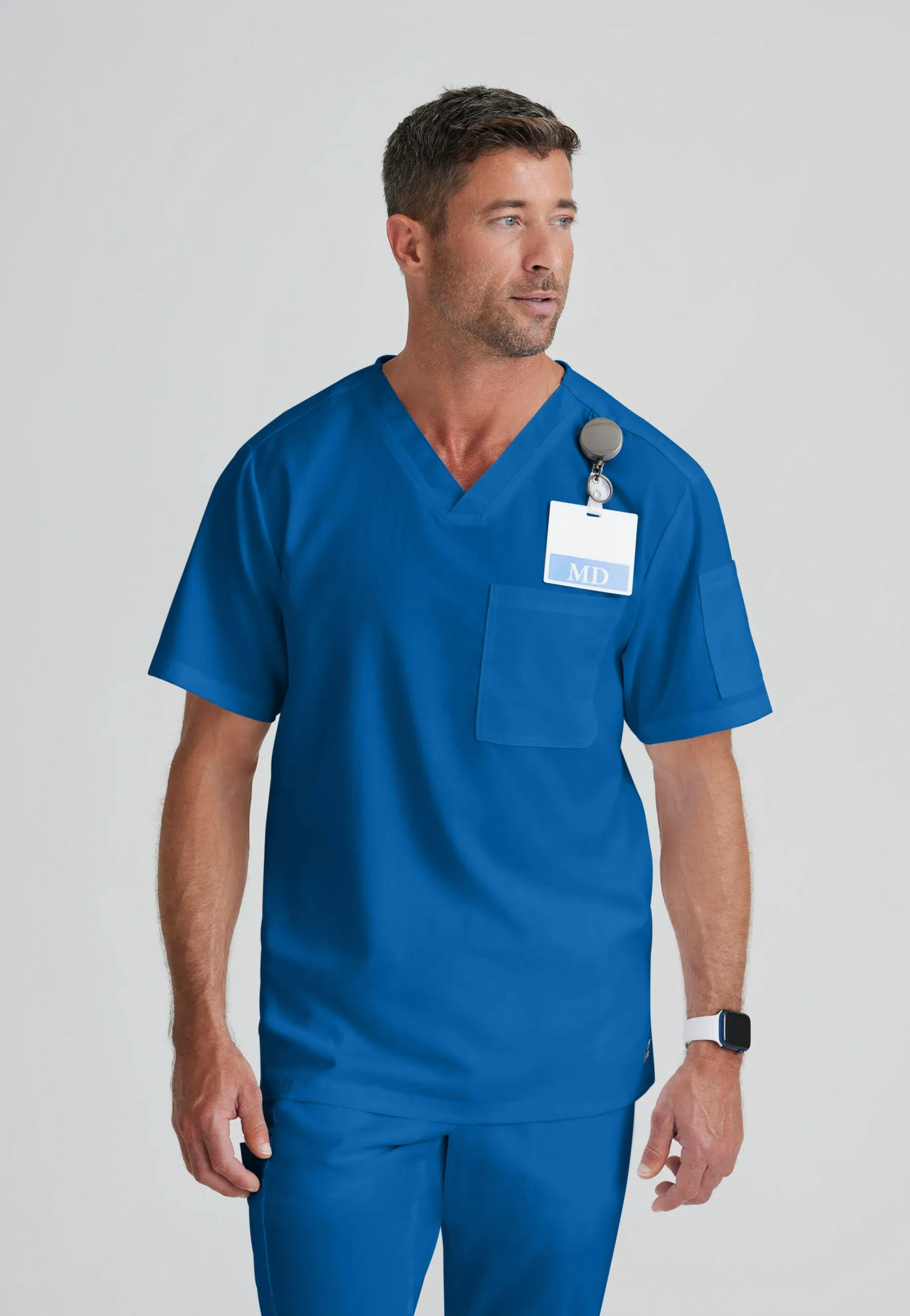 Grey's Anatomy Classic Evan Top-V-Neck Men's Scrub Top S / New Royal / Regular