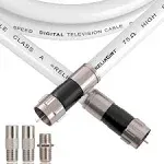 RELIAGINT 50ft White RG6 Coaxial Cable with F Connector F81 Female Extension Adapter Low Loss High-Speed Coax Cable Cord Extender for HD TV Dish Satel