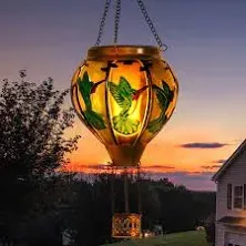 pearlstar Hot Air Balloon Solar Lantern with Flickering Flame Light Outdoor Solar Hanging Lights Waterproof for Garden Yard Farmhouse Patio Pathway