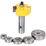 Rabbet Router Bit Set 1/2 Shank, Rabbeting Router Bits 1pcs with 6 Bearings for Interchangeable and Adjustable Multi Depths Cutter 1/8", 1/4", 5/16", 3/8", 7/16", 1/2"