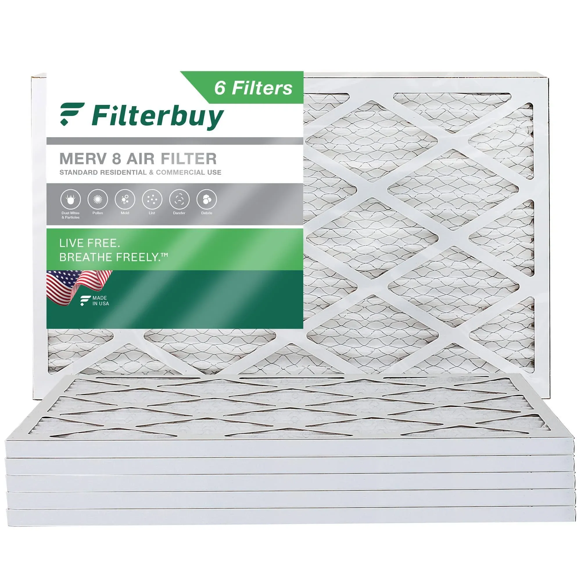 AFB16x36x1M8pk6Filterbuy 16x36x1 Air Filter MERV 8, Pleated HVAC AC Furnace Filters Replacement (Set of 6)