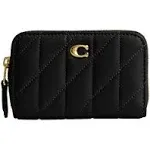 Coach Quilted Pillow Leather Small Zip Around Card Case - Black