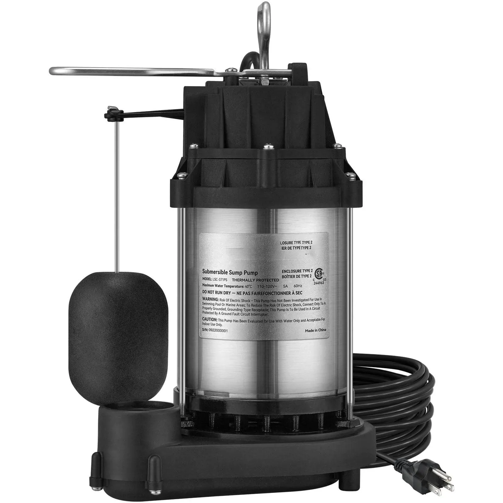 Submersible Sump Pump Water Pump 1/2 HP 4320GPH Cast Iron Steel Basement