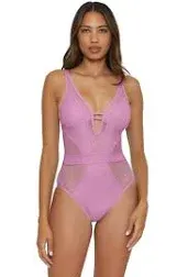 BECCA Color Play - Women's One Piece Swimsuit, Plunge Neck, Crochet, Bathing Suits for Women