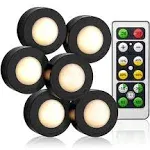 Under Cabinet Lighting (Black) Set of 6 - Wireless Remote Controlled Dimmable Auto-Off LED - 3000K Warm White Battery Operated Lights - Low Profile