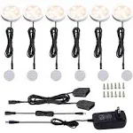 12V LED Cabinet Light Kit 6 Pack Black Wire Aluminum Puck Light Dimmable