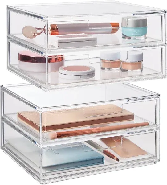 Stori Chloe Stackable Clear Makeup Holder and Double Organizer Drawer Set