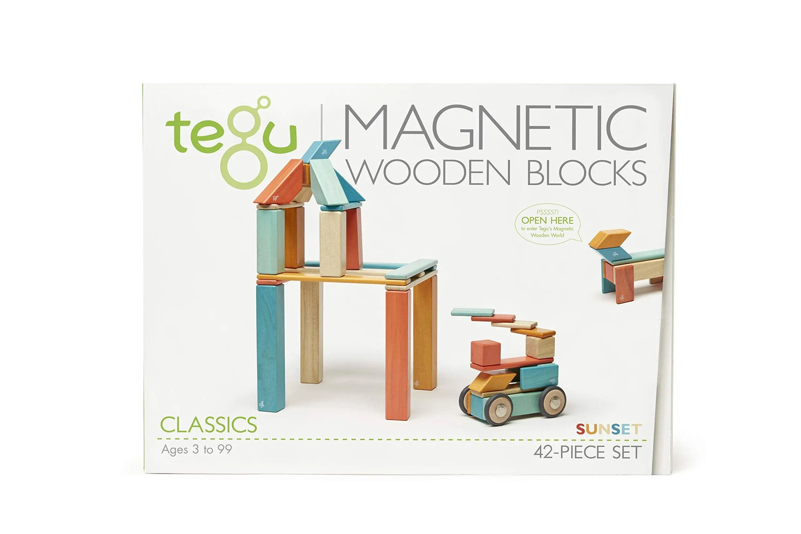 42 Piece Tegu Magnetic Wooden Block Set, Sunset, 1-99 Years Old