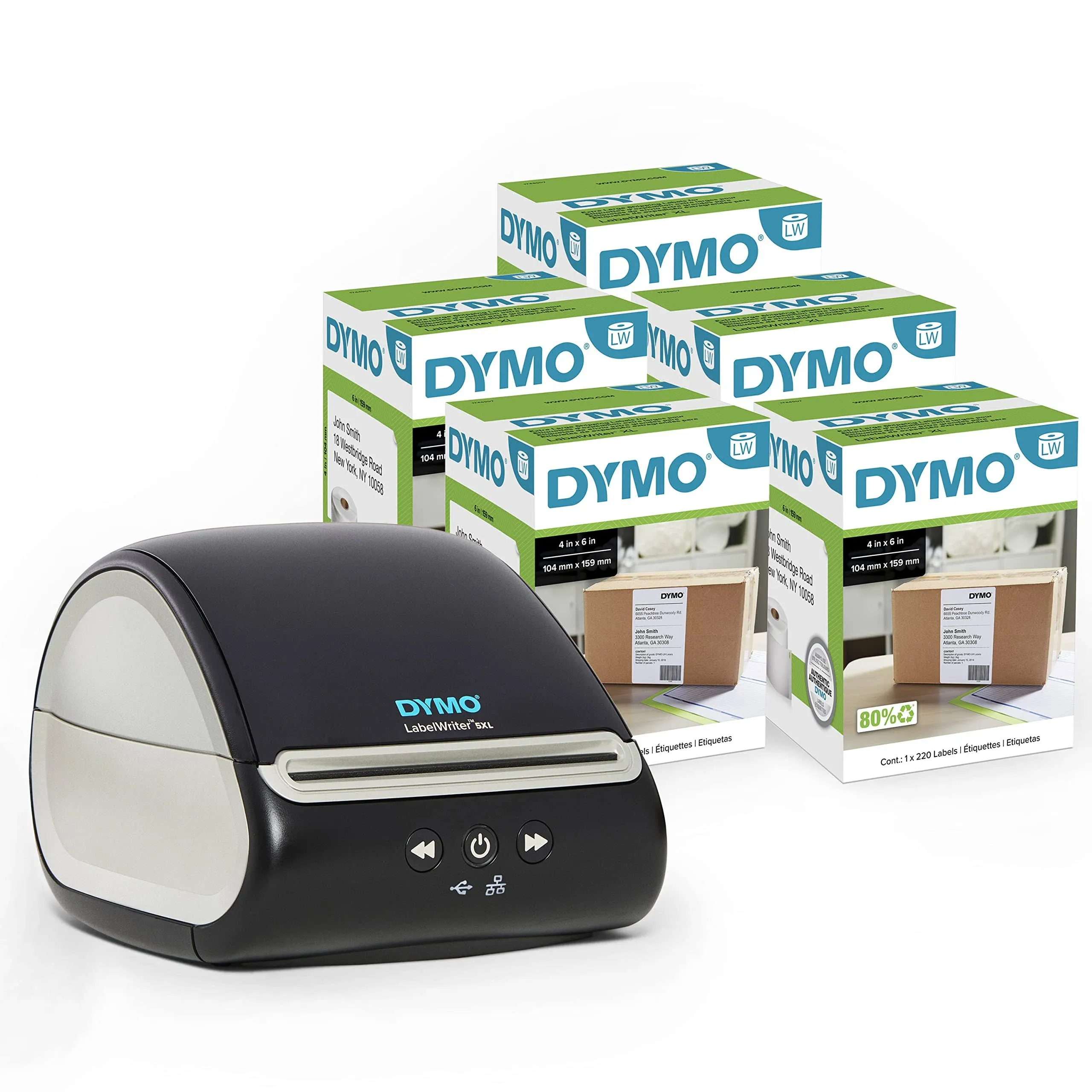 Dymo LabelWriter 5XL Label Printer Bundle, Prints Extra-Wide Shipping Labels (UPS, USPS), Includes 5 Extra-Large Shipping Labels (1100 Total)