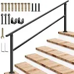 VIVOSUN Outdoor 6 Step Stair Handrail, Wrought Mattle Iron Handrail for Concrete Steps, Porch Steps, Black, 83" x 36" Fits 1 to 6 Steps