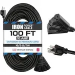 100 ft Outdoor Extension Cord - 3 Outlet Weatherproof 16 Gauge Power Cable