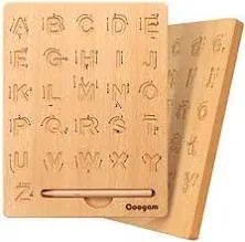 Coogam Wooden Letters Practicing Board Double-Sided Alphabet Tracing Tool Learning to Write ABC Educational Toy Fine Motor Montessori Game for 3 4 5