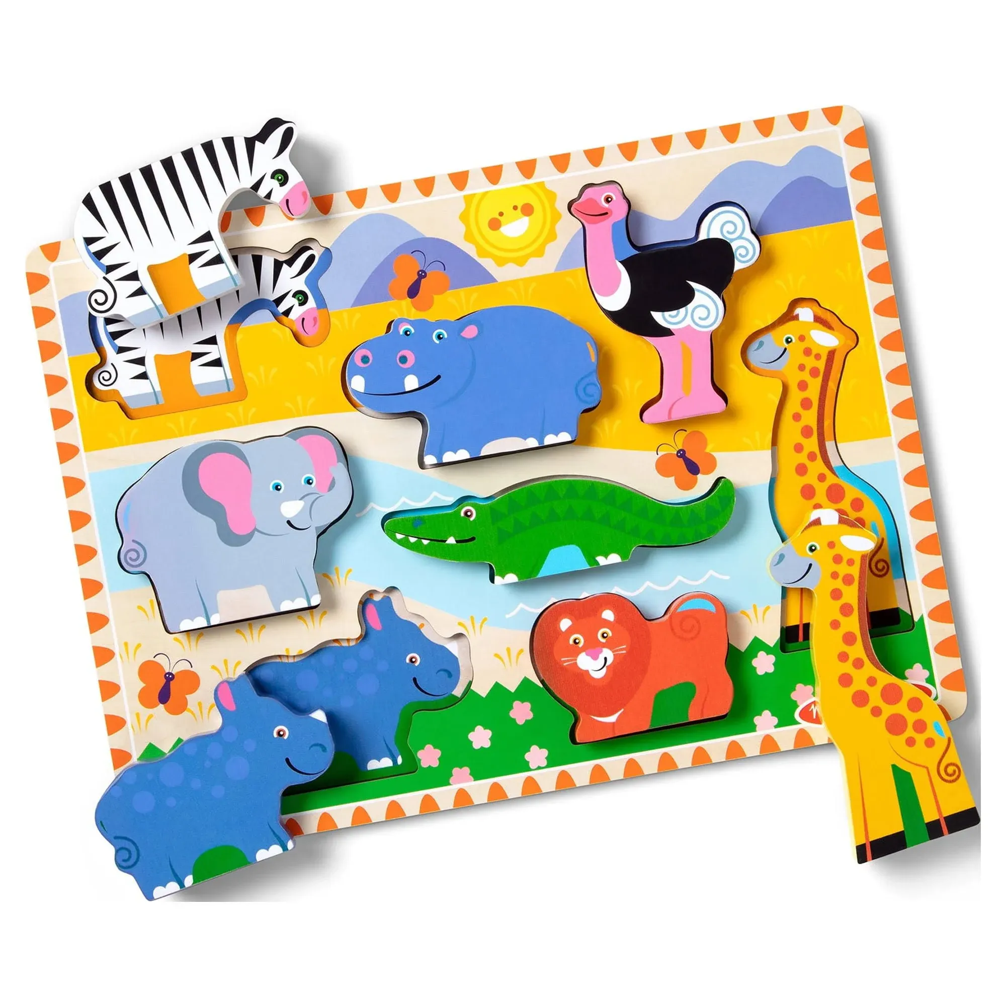 Melissa & Doug 3722 8-Pc Wooden Chunky Puzzle, Safari Animals