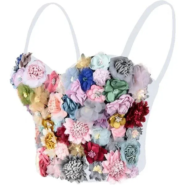 Acci Women's 3D Floral Bustier Crop Top