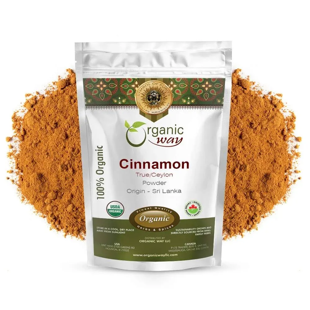 Organic Way True Ceylon Cinnamon Powder (Cinnamomum Verum) - Adds Flavour | Organic & Kosher Certified | Non GMO & Gluten Free | USDA Certified- 1/4