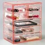 Sorbus Makeup and Jewelry Case Display-3 Large and 4 Small Drawers - Pink