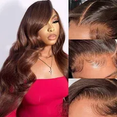 Yumkot Chocolate Brown 13x6 Body Wave Lace Front Wigs Human Hair Pre Plucked 180% Density HD Full Lace Frontal Wigs with Baby Hair