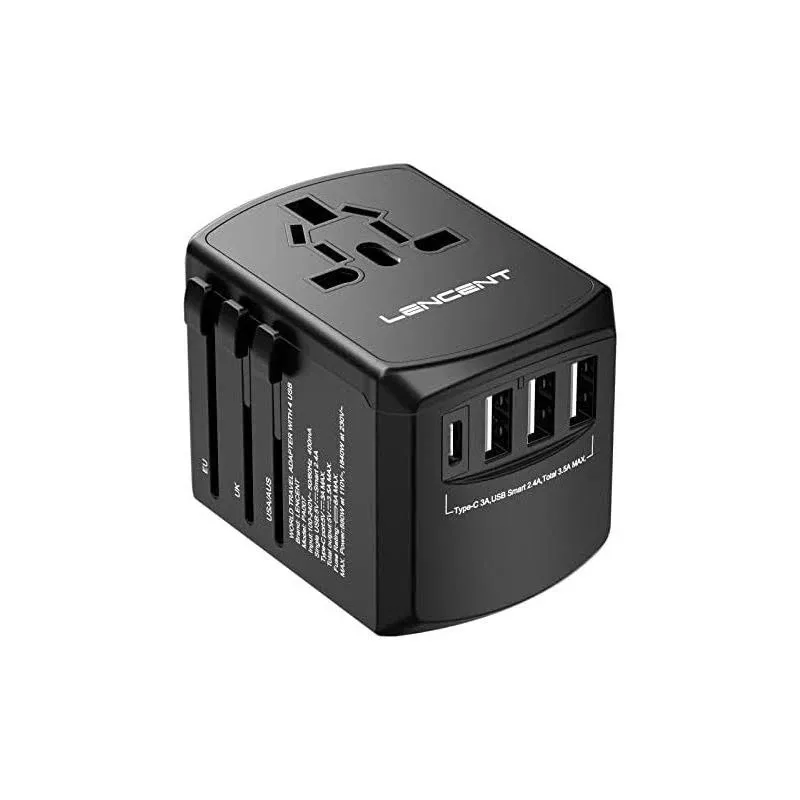 LENCENT Universal Travel Adapter, International Charger with 3 USB Ports and Type-C PD Fast Charging Adaptor for iPhone, Samsung, Tablet, GoPro. for O