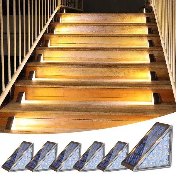 Solar Stair Lights 6 Pack, Solar Step Lights Outdoor Waterproof IP67, LED Out...