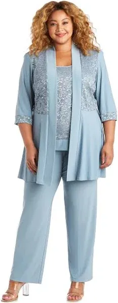 R&M Richards Women's Plus Size Lace Pant Set