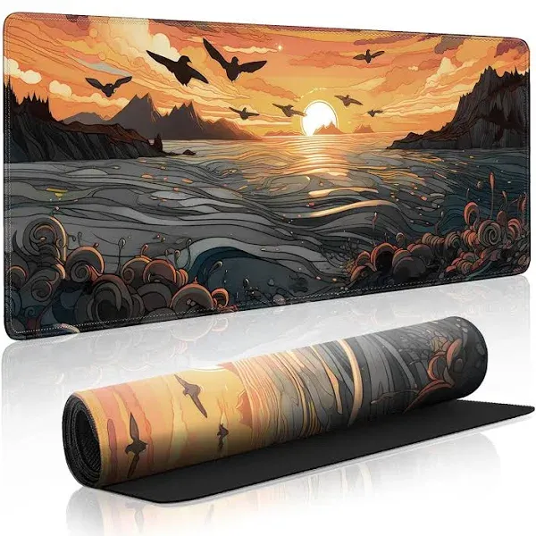 Japanese Sea Waves Large Gaming Mouse Pad,Anime Mouse Pad Gaming Mouse Mat Desk Pad,31.5 x 11.8in Desk Mat Mouse Pads for Desk,Extended Keyboard Pad