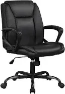 PU Leather Executive Boss Office Chair Mid Back Computer Chair Comfortable Seat Desk Chair Adjustable Swivel Task Chair with Lumbar Support