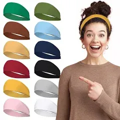 LOTUS78, Pack of 12 Wide Headbands for Women Non Slip, Fashionable Sports Hair Bands for Women's Hair, Soft Elastic Stretchy Head bands, Yoga Workout Headbands for Women Daily Fashion(Feel icon)