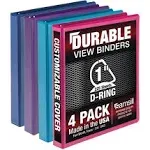 Samsill Durable D-Ring View Binders, 3 Rings, 1" Capacity, 11 x 8.5, Blueberry/Blue Coconut/Dragonfruit/Purple, 4/Pack