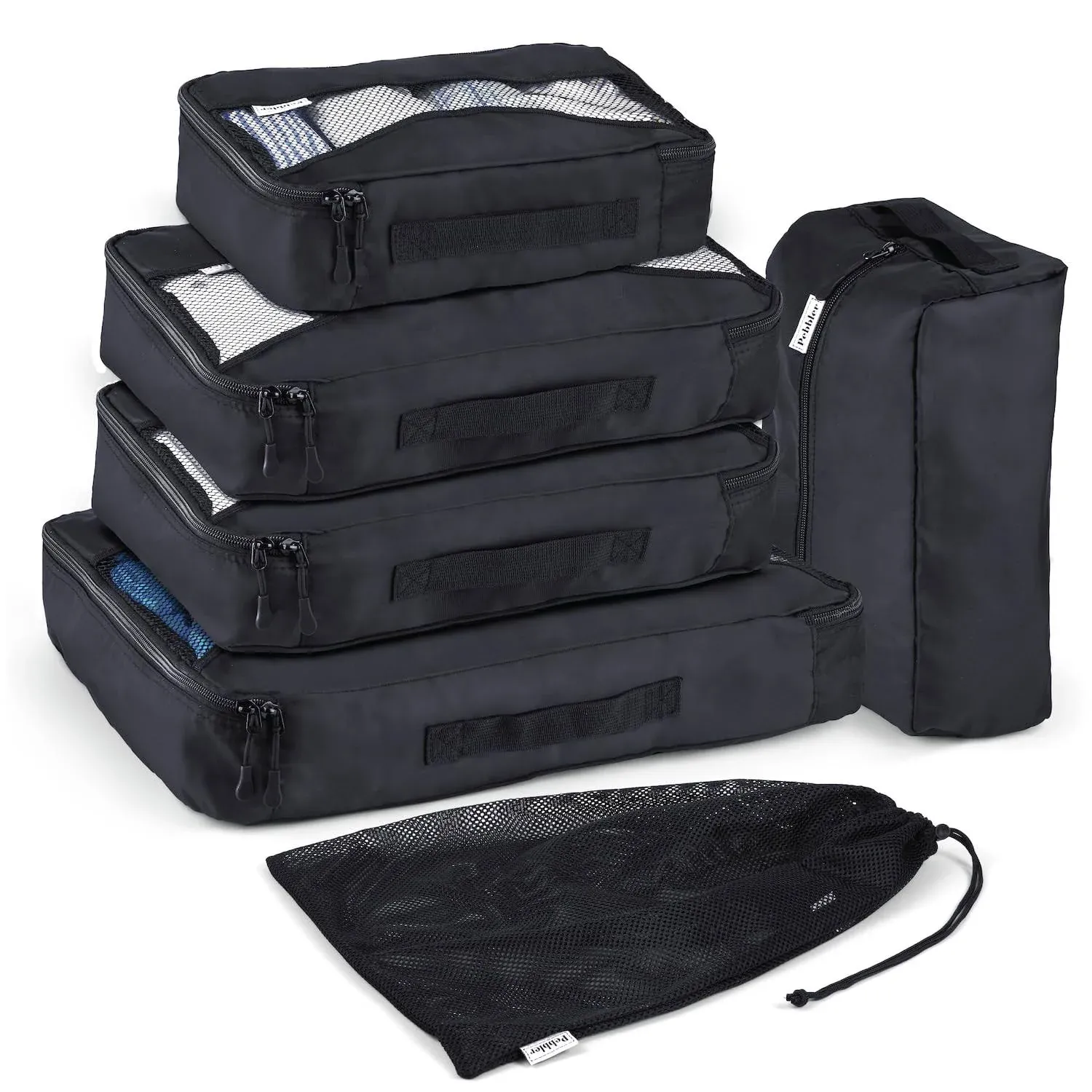 pebbler 5 Piece Packing Cubes for Travel in Sizes (X-Large, Large, Medium, Small ...