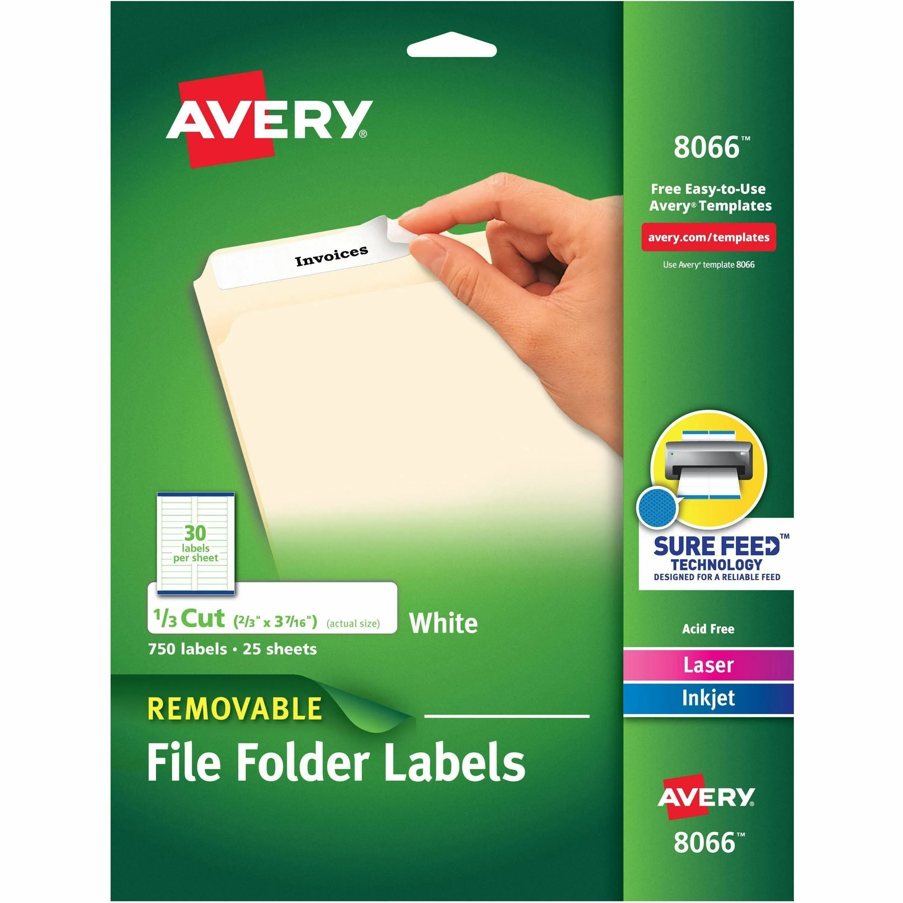 Avery Removable Filing Labels, Removable Adhesive, 2/3" x 3-7/16", 750 Labels (8066)