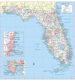 Cool Owl Maps Florida State Wall Map Poster Rolled (Laminated 30"Wx31"H)