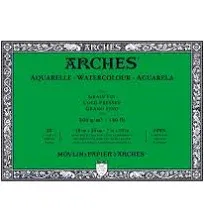 Arches Watercolor Block 7x10-inch Natural White 100% Cotton Paper - 20 Sheets of 140 lb Arches Hot Press Watercolor Paper - Arches Art Paper for Watercolor Gouache Ink Acrylic and More