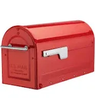 Red, Large, Steel, Post Mount Mailbox with Silver Handle and Flag