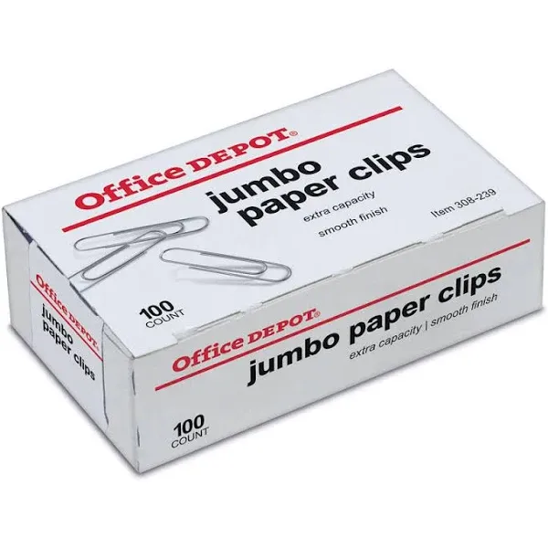 Office Depot Brand Paper Clips, Jumbo, Silver, Box of 100 Clips, 10004BX