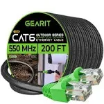 GearIT Cat6 Outdoor Ethernet Cable (50 Feet) CCA Copper Clad, Waterproof, Direct Burial, In-Ground, UV Jacket, POE, Network, Internet, Cat 6, Cat6 Cable - 50ft