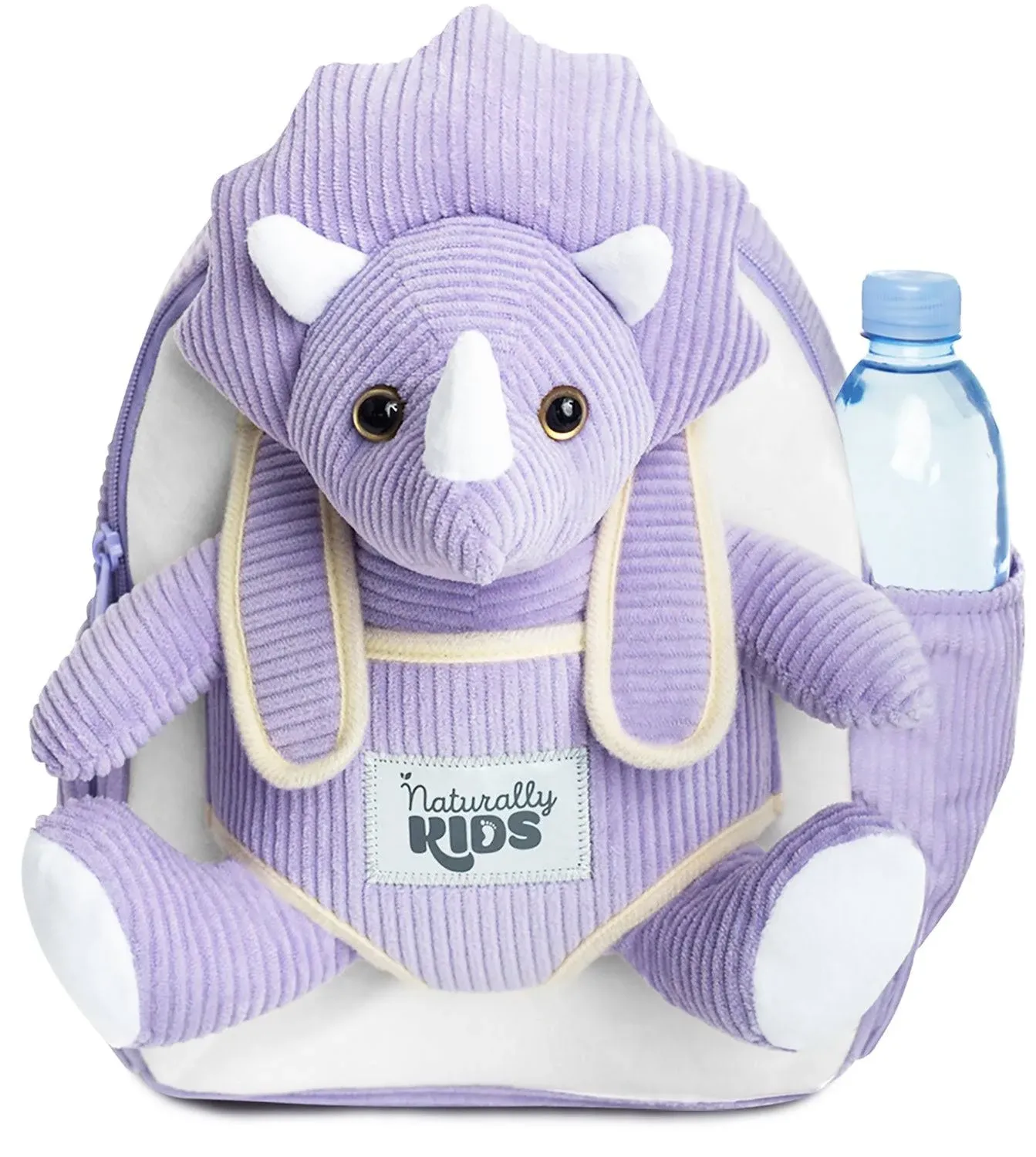 Naturally KIDS Toddler Backpack 10-12 Inch w Dinosaur Toys, 2 Year Old Girl Gift, 3 Year Old Girl Boy Gift, Toddler Dinosaur Triceratops Purple