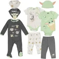 Star Wars The Mandalorian The Child Baby Baby Boys Bodysuits Sleep N' Play Pants Hat and Bibs 8 Piece Outfit Set