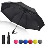 Anntrue Travel Umbrella Windproof, Auto Open Close Compact Umbrellas for Women and Men Teflon Coating with 10 Rib Construction, Zipper Pouch (Black)